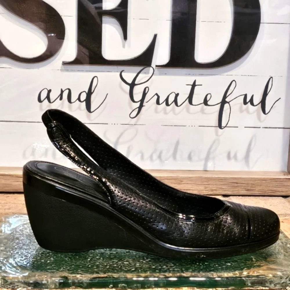 Cole Haan Slingback Pumps Wedge Heel Nike Air Black Sz 9